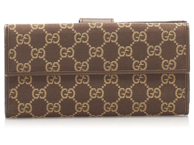 Gucci Brown GG Canvas Long Wallet Dark brown Leather Cloth Pony-style calfskin Cloth  ref.224650