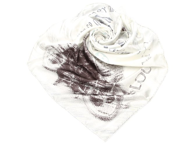 Lenço de seda com monograma branco Louis Vuitton Multicor Pano  ref.224651