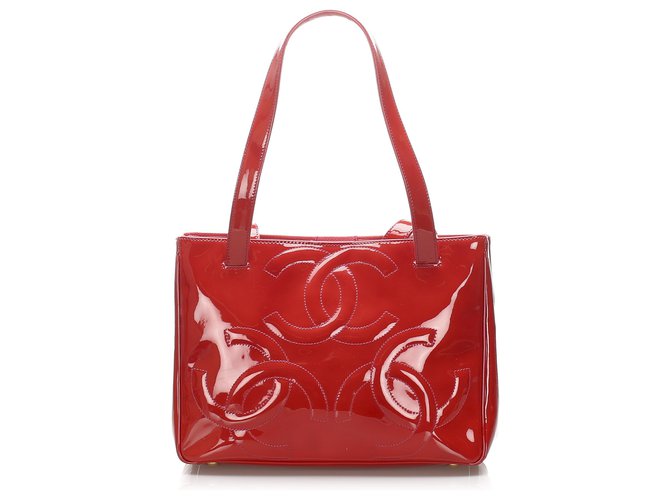 Chanel Red Triple Coco Lackleder-Einkaufstasche Rot  ref.224658