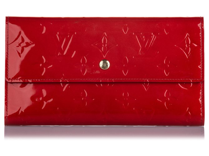 Louis Vuitton Red Vernis Porte Tresor Internationale Brieftasche Rot Leder Lackleder  ref.224665