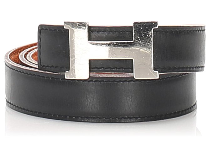 Hermès Cintura Hermes In Pelle Nera Constance Nero Argento Metallo Vitello simile a un vitello  ref.224674