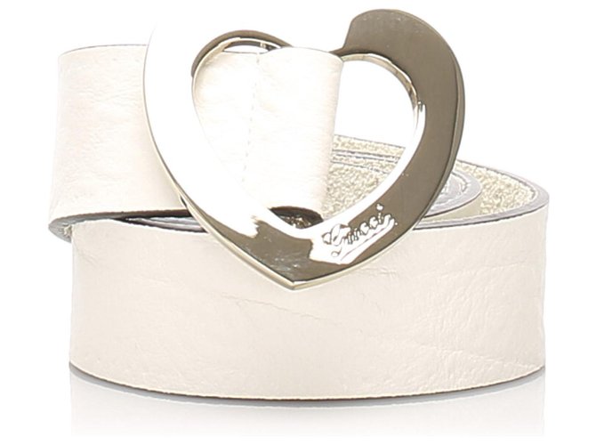 Gucci White Heart Ledergürtel Weiß Golden Metall Kalbähnliches Kalb  ref.224677