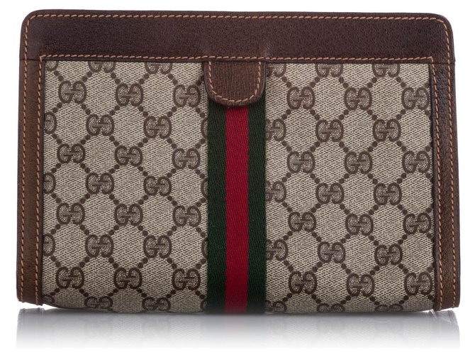 Gucci Brown GG Supreme Web Clutch Bag Multiple colors Beige Leather Cloth Pony-style calfskin Cloth  ref.224678