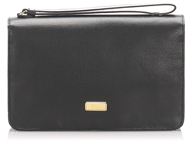 Dior Black Leather Clutch Bag Schwarz Leder Kalbähnliches Kalb  ref.224679