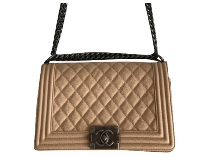 Chanel Beige Caviar Leather Boy Bag  ref.224740