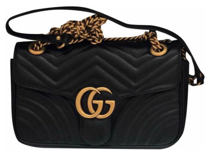 Bolsa de ombro Gucci Black Leather Marmont com corrente Preto Couro  ref.224747