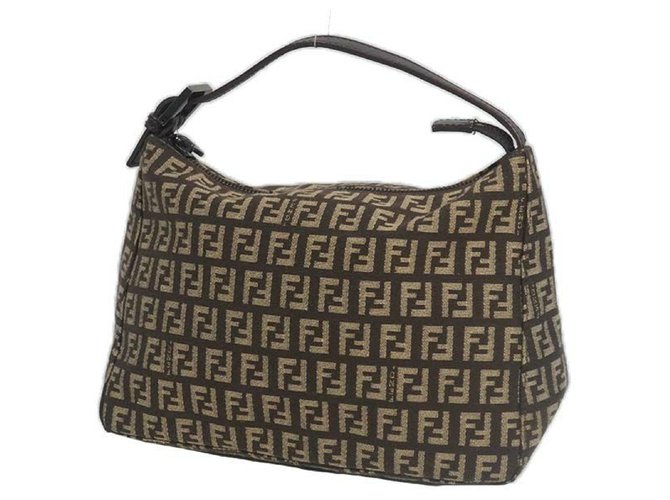 FENDI Zucchino one shoulder Womens shoulder bag beige x brown Leather Cloth  ref.224785