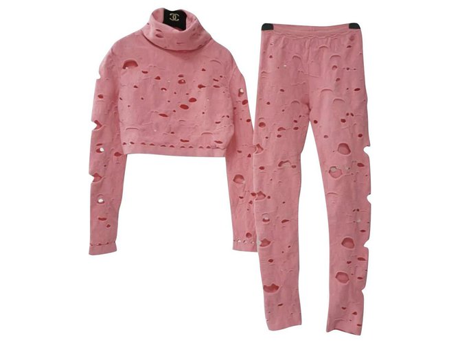 Chanel Supermarket Runway Pink Wool Pant Suit Tg 34 Rosa Lana Angora  ref.224814