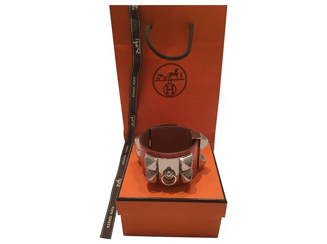 Pulseira Hermès Collier de Chien Laranja de Crocodilo