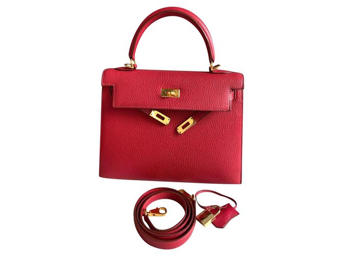 Hermès Hermes Kelly 25 Rouge Vif Chevre GHW Roja Cabra  ref.224846