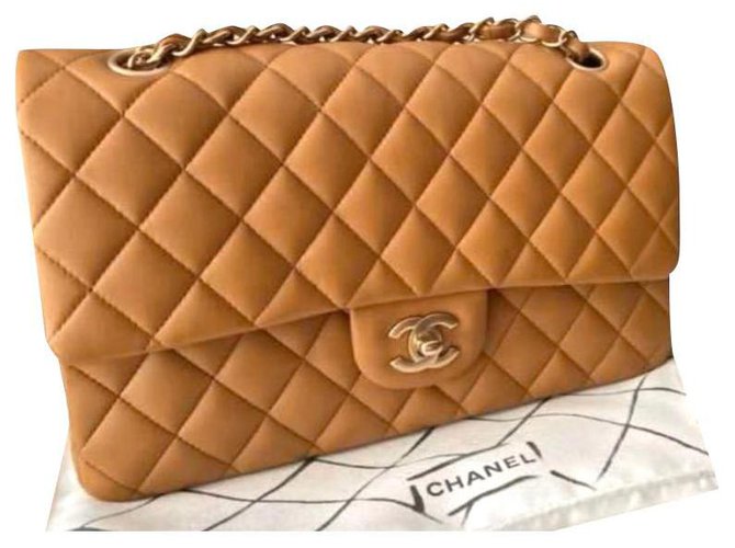 Chanel médio Timeless clássico flap saco Caramelo Couro  ref.224847