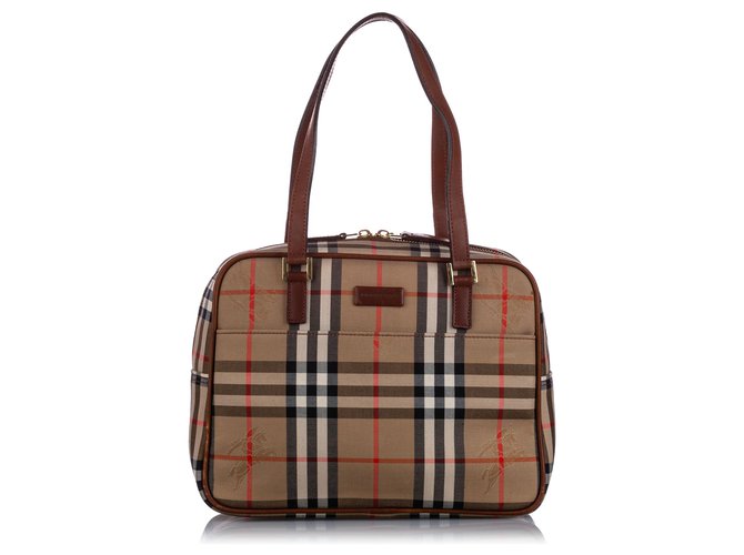 Burberry Brown Haymarket Check Canvas Shoulder Bag Multiple colors Leather Cloth Pony-style calfskin Cloth  ref.224909