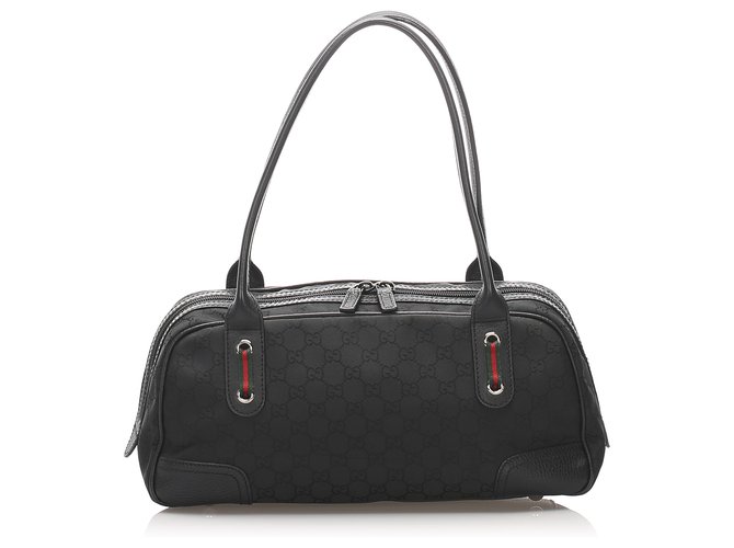 Bolso de hombro de lona con estampado GG en negro de Gucci Cuero Lienzo Becerro Paño  ref.224912