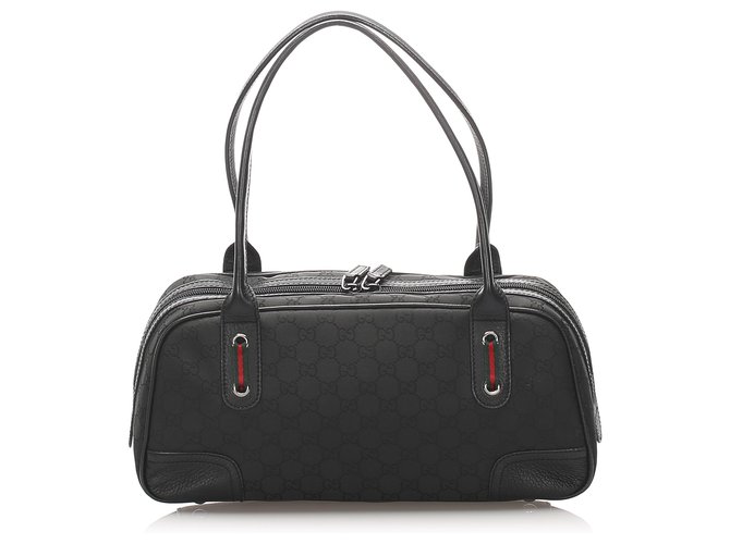 Bolso de hombro de lona con estampado GG en negro de Gucci Cuero Lienzo Becerro Paño  ref.224960