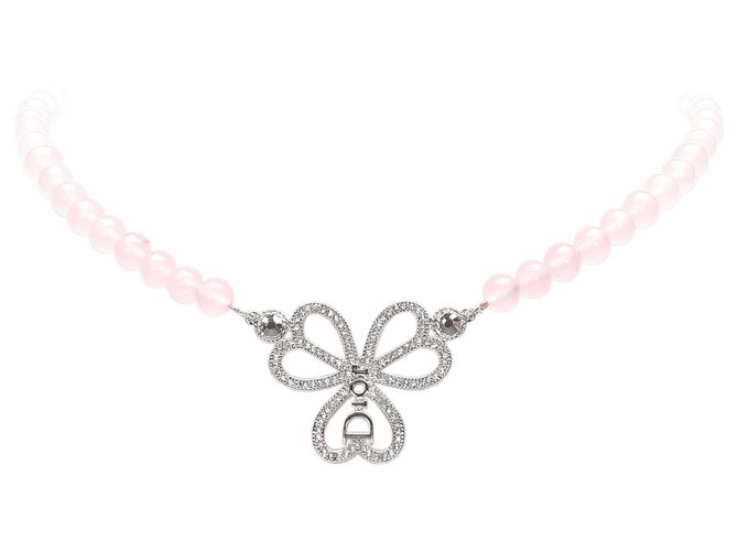 Dior Pink Rose Quartz Necklace Silvery Metal Plastic  ref.224965