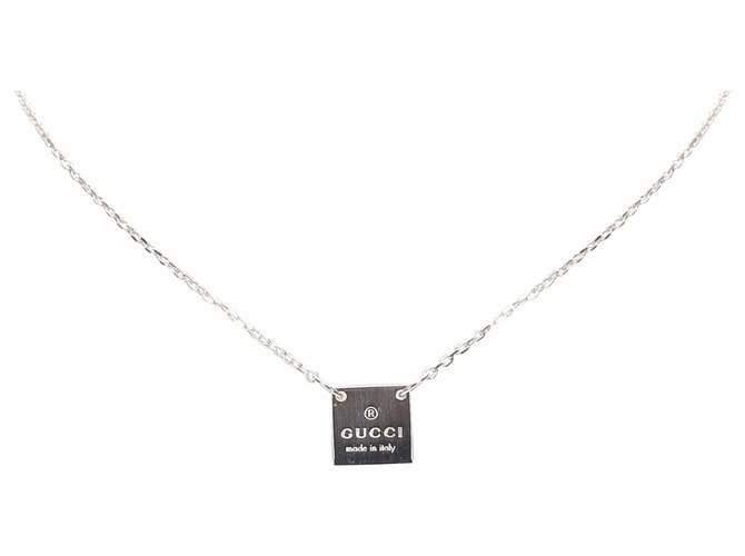 Gucci Silver Logo Pendant Necklace Silvery Metal  ref.224977