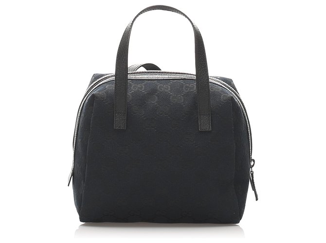 Gucci Black GG Canvas Handbag Nero Pelle Tela Vitello simile a un vitello Panno  ref.224997