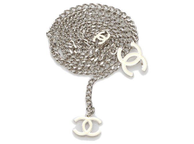 Cintura Chanel Silver CC Chain Argento Bianco Crudo Metallo  ref.225016