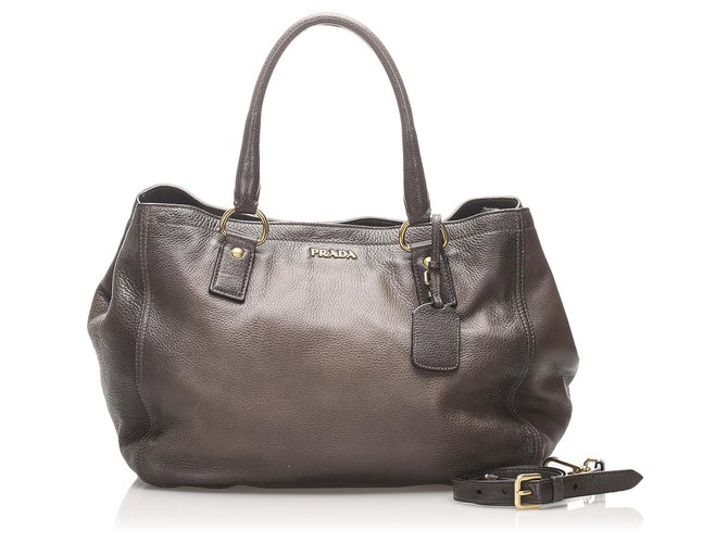 Prada Brown Vitello Daino Satchel Dark brown Leather Pony-style