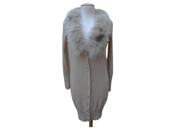 Blumarine Dresses Beige Silk Cashmere Wool Polyamide Fox  ref.225044