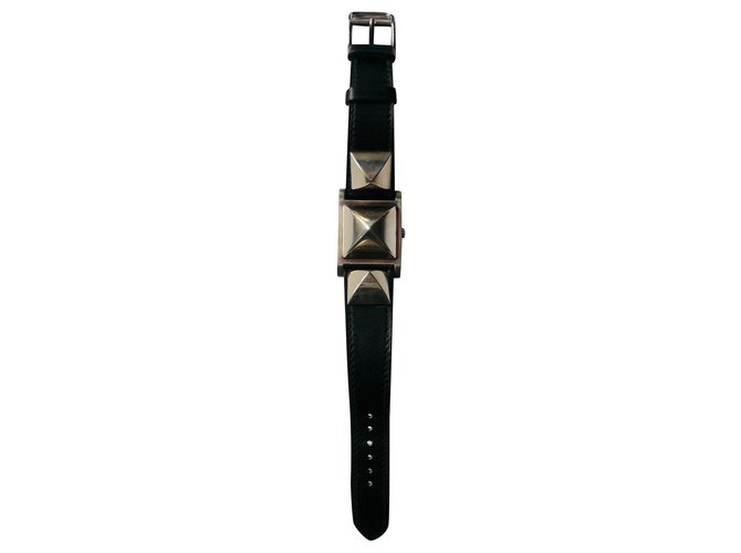 Hermès Reloj HERMES Médor en excelente estado Negro Acero  ref.225077