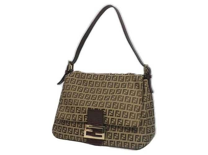 FENDI Zucchino one shoulder Womens shoulder bag beige x brown Leather Cloth  ref.225093