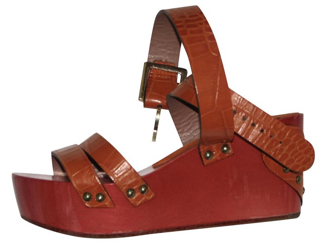 Twin Set sandals Orange Leather Wood  ref.225141