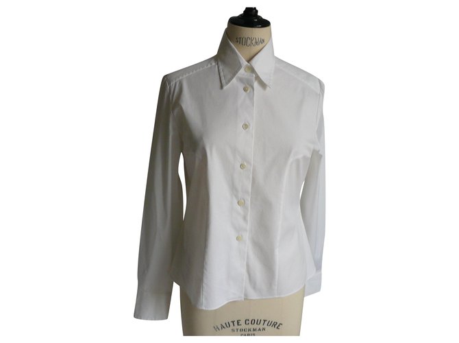 CHANEL Camiseta blanca entallada de algodón42 FR muy buen estado Blanco  ref.225179