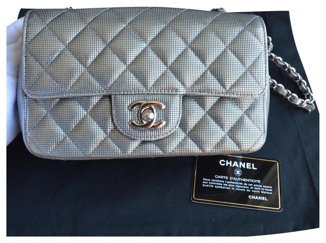 Chanel Timeless Classic Mini Silber Metallic Pixel Effekt Tasche Leder  ref.225215