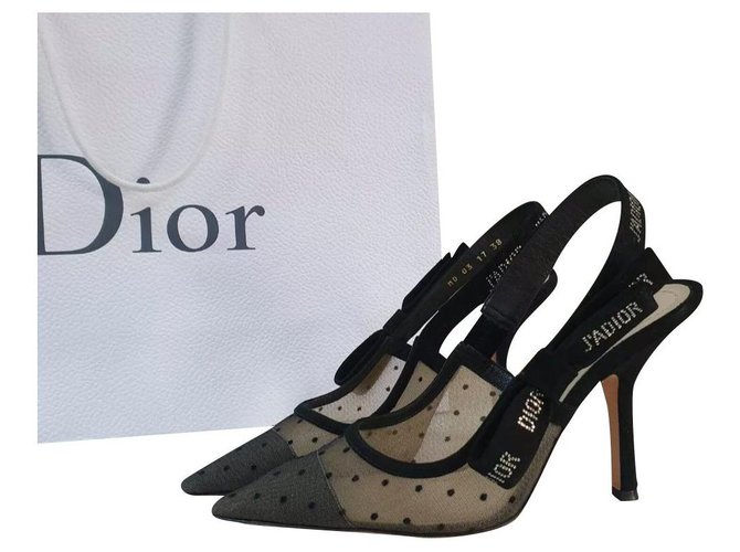 Christian Dior Dior J’adior Transperent Polka Dot Slingback Pumps Size 38 Black Velvet  ref.225219
