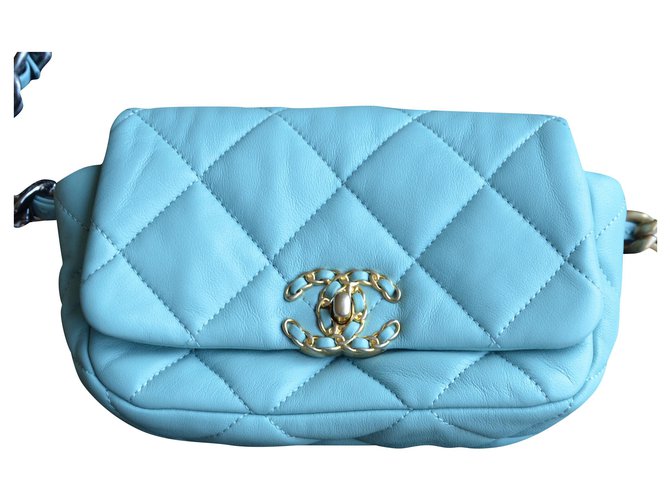 Chanel 19 Chanel bag 19 mini Blue Golden Light blue Turquoise Leather  ref.225241