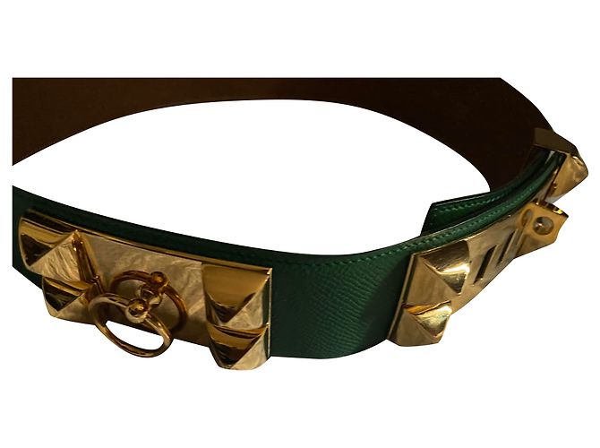 Hermès Gürtel Dog Buckle Grün Lammleder