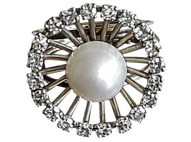 Autre Marque Perlenring mit Diamanten aus Weißgold und Platin Grau