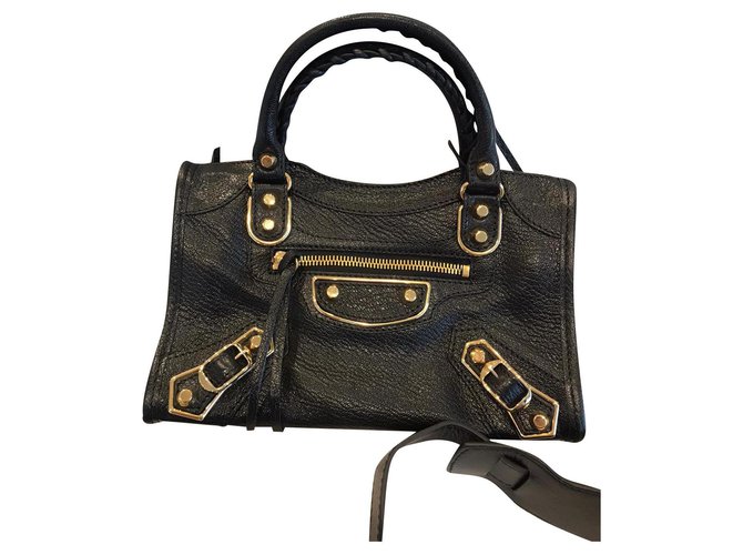 Balenciaga Black/Gold Leather Mini Edge City Handbag Gold hardware  ref.225338