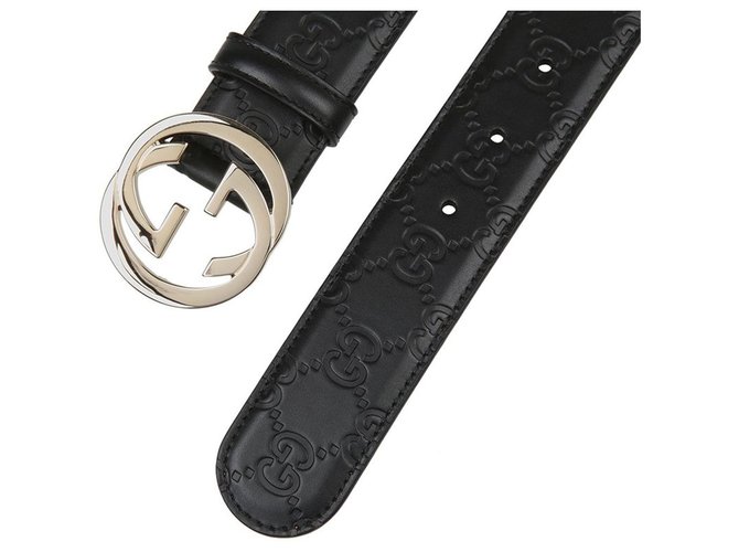Gucci Black Leather Interlocking Guccissima Gürtelgröße 85 Schwarz Leder  ref.239012