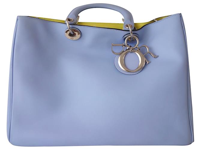 SACO BICOLOR DIOR DIORISSIMO Amarelo Azul claro Hardware prateado Couro  ref.225455