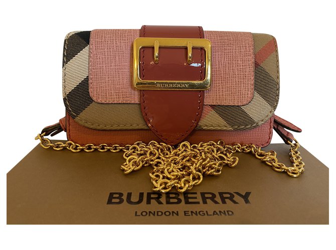 Burberry - Mini sac en cuir à boucle et check House Rose  ref.225497