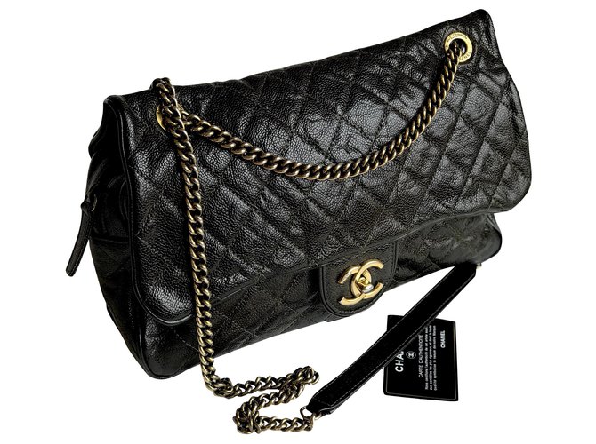 Chanel Brown Quilted Glazed Caviar Leather Large Shiva Flap Bag