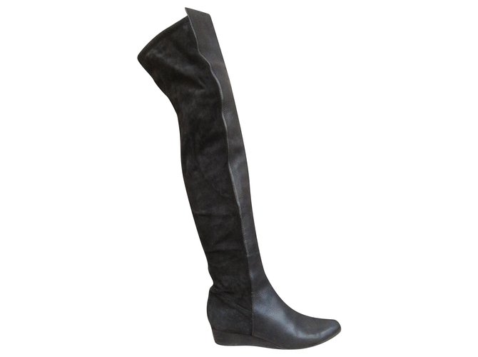 Jil Sander p stivali alla coscia 38 Nero Pelle ref.225523 - Joli Closet