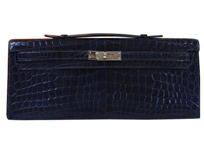 Hermès Kelly Cut Crocodile Black Bag Schwarz Leder  ref.225526