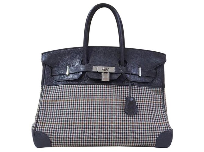Acapulco Hermès HERMES BIRKIN 35 Clemence Leather and Houndstooth Canvas Multiple colors  ref.225532