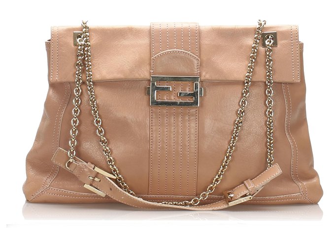 Fendi Orange Maxi Baguette Leather Flap Bag Pony-style calfskin  ref.225555