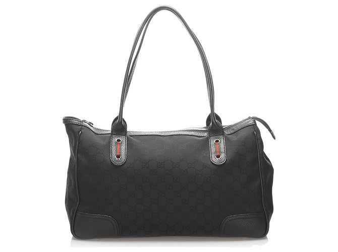 Gucci Black GG Canvas Princy Tote Bag Leather Cloth Pony-style calfskin Cloth  ref.225563