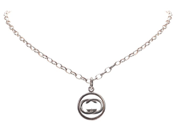 Gucci Silver Interlocking G Pendant Necklace Silvery Metal  ref.225575