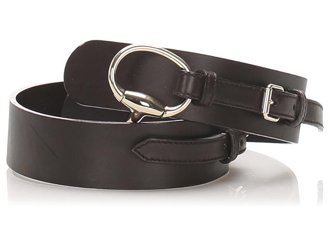 Cinturón de cuero marrón Gucci Horsebit Castaño Dorado Marrón oscuro Metal Becerro  ref.225578
