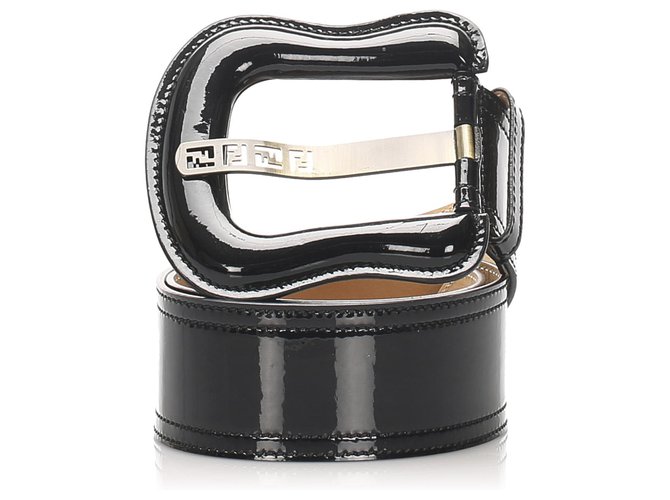 Fendi Black Patent Leather Belt Silvery  ref.225609
