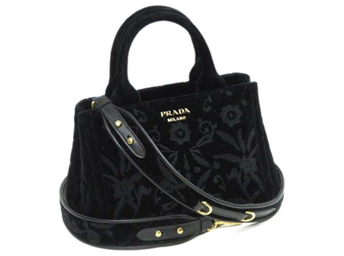 Prada Black Impuntu Velour Satchel Leather Velvet Pony-style calfskin Cloth  ref.225642