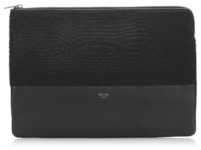 Céline Celine Black Leather Pouch Pony-style calfskin Pony hair  ref.225649