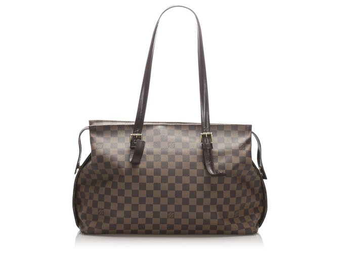 Louis Vuitton Brown Damier Ebene Chelsea Leather Cloth Pony-style calfskin  ref.225658