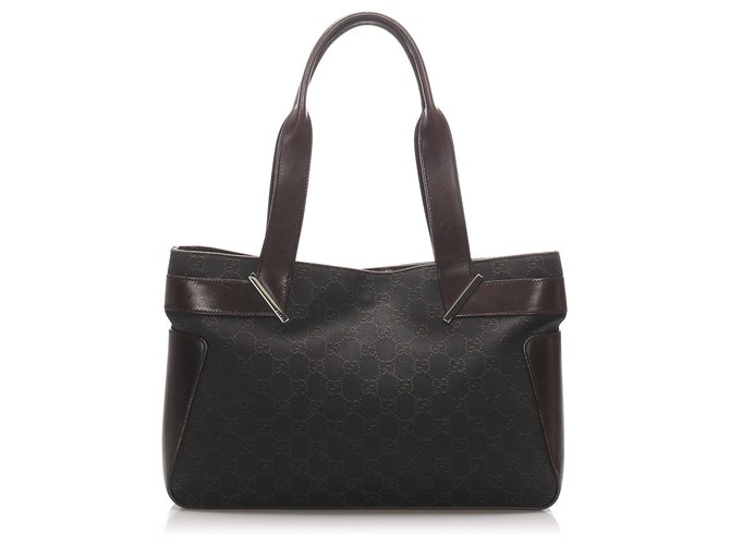 Gucci Brown GG Canvas Shoulder Bag Dark brown Leather Cloth Pony-style calfskin Cloth  ref.225661